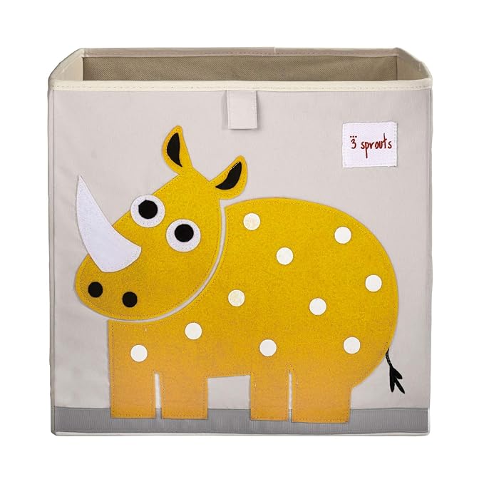 3 Sprouts Toy Storage Cube Bin, Foldable Storage Box, Rhino | Foldable organizer, Playroom or nursery toy storage, Cube shelf compatible, Toys books clothes storage, Folds flat