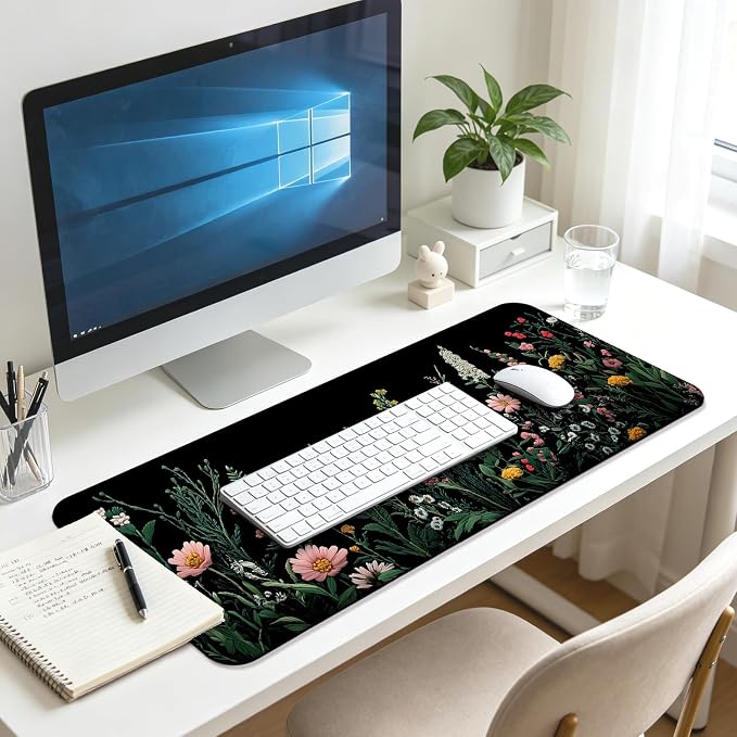 Pretty Wildflower Gaming Desk Mat, Computer Keyboard Large Extended Flowers Mouse Pad for Office and Home, 31.5×11.8 Inches, XL
