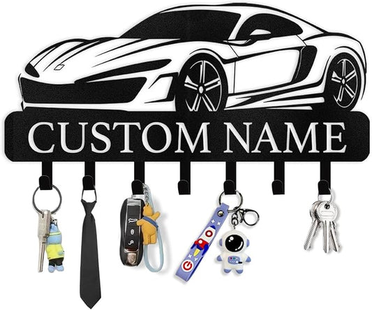 Dyoart Personalized Key Holder Wall Mount - Custom Key Rack Wall Mount with Hooks, Metal Key Rack Organizer, Car Design Key Hanger, Coat Rack, Wall Mounted Decor for Entryway, Front Door, Office