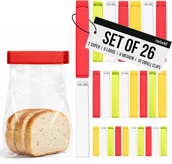 Linden Sweden Twixit! Bag Clips - Set of 26 - Keep Food Fresh, Prevent Spillage - Great for Storage and Organization - Microwave, Freezer and Dishwasher-Safe - BPA-Free