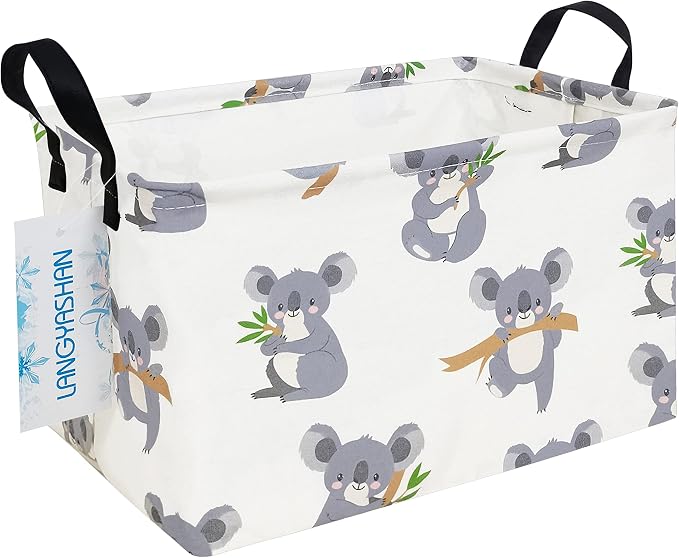 Rectangular Collapsible Gray Koala Storage Basket Nursery Toy Organizer | Storage Bin Foldable Canvas with Handles for Organizing Home Kitchen Children Toys Office Closet Shelf Baskets