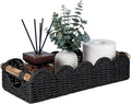 CubesLand Toilet Tank Paper Storage Basket Bathroom Counter Baskets for Organizing, Scalloped Decor Basket for Home, Living Room, Nursery, Wicker Bathroom Shelves Organization&Decorative Tray, Black
