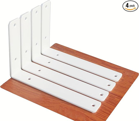 4 Pack - L 9" x H 6" x W1.5, 5mm Thick White L Shelf Bracket, Iron Shelf Brackets, Metal Shelf Brackets, Floating Shelf, Shelf Supports with Screws