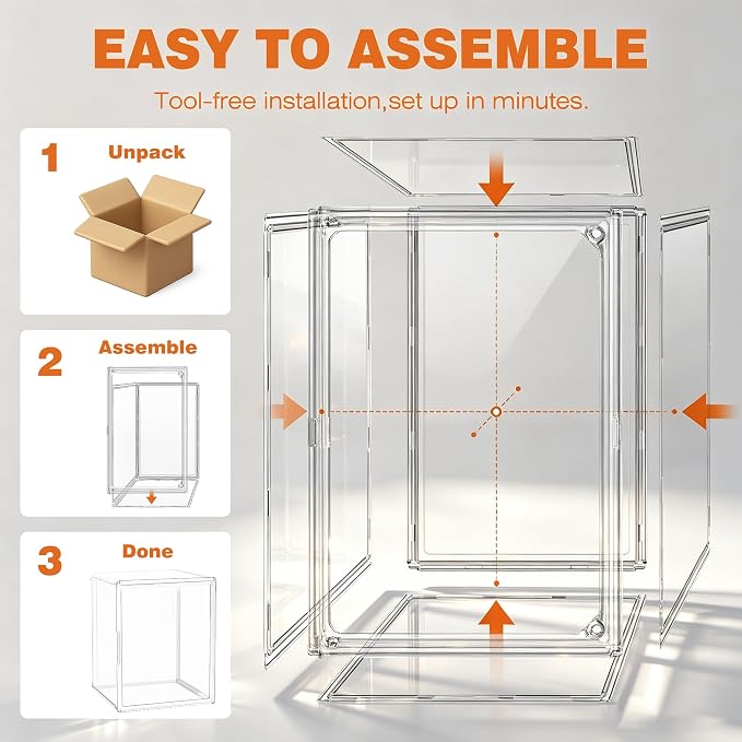 5 Pack XXX-Large Extra Large Acrylic Display Case 17.3'' x 13'' x 13'', Transparent Sneaker Boxes Clear Plastic Stackable Boot & Shoe Boxes Large Showcase for Helmet, Handbag, Figures Collectibles