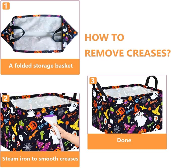 MAIZMZ Halloween Storage Basket Pumpkin Ghost Gift Basket for Kids Foldable Toy Box Waterproof Organizer Bin Laundry Nursery Hamper for Home Office Dorm Closet Shelf