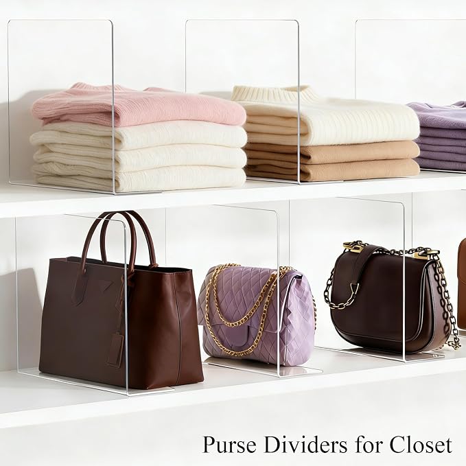 Shelf Dividers for Closet Organization - Acrylic Closet Dividers for Shelves - Clear Free-Standing Shelf Separators for Clothes Sweater Purse