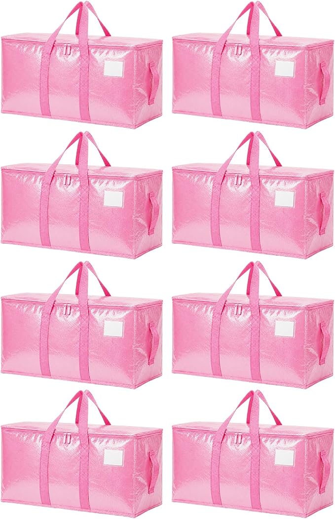 Songrey Heavy Duty Moving Bags, 8 Pack Large Storage Bags with Zipper & Handles, Waterproof Totes Bags for Clothes Packing, Moving, College Supplies, Home Organization