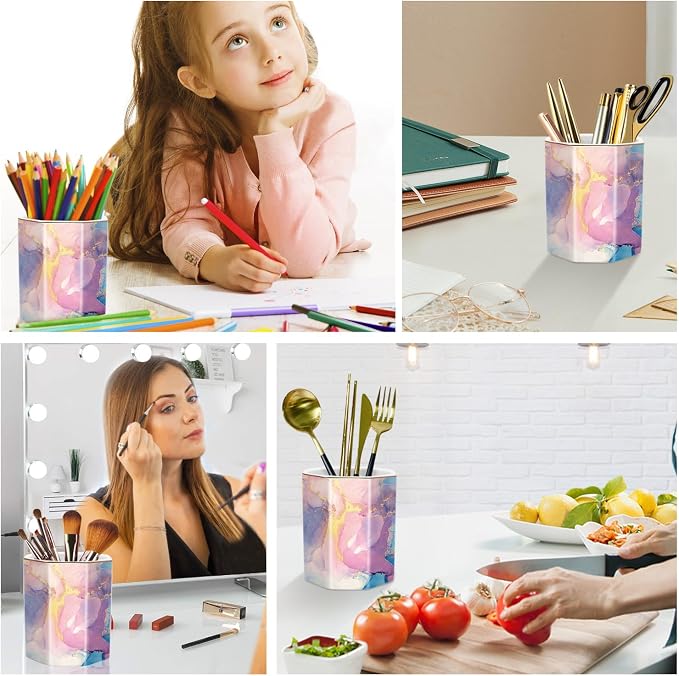 Pen Holder for Desk, Cute Ceramic Pencil Holder, Pen Cup Marker Holder Makeup Brush Holders, Desk Accessories & Workspace Organizers for Office, Home, Gold