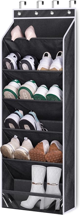 KEETDY Over the Door Shoe Organizer Fit Big Shoes Large Shoe Rack for Door Hanging Shoe Organizer for Closet Door Storage Boots, Black