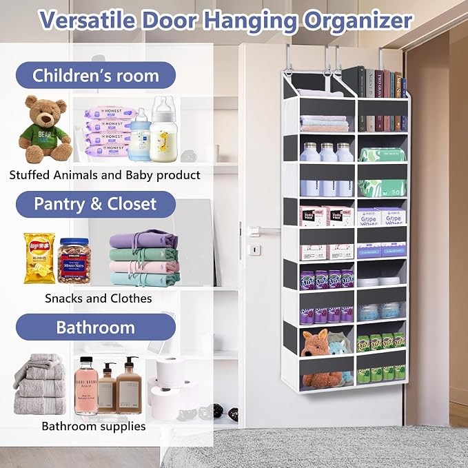 UVIAHOMI 2 Pack - Over The Door Organizer 5 Tiers, Extra Large Behind Door Storage of 10 Big Front & 10 Mesh Pockets, 80lb Weight Capacity, Hanging Doors Storage for Closet Bedroom Nursery, Dark Gray