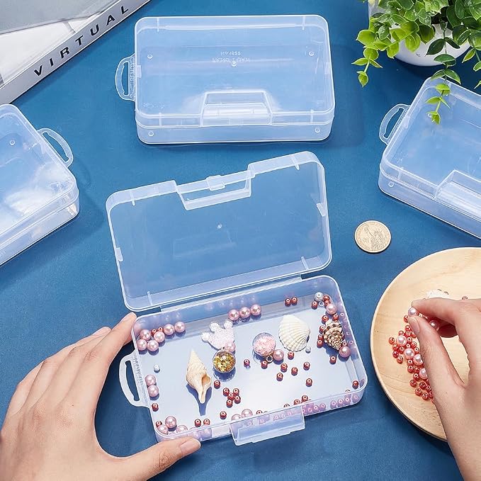 BENECREAT 4 Pack 5.5x3.35x1.5 Large Clear Plastic Box Container Clear Storage Organizer with Hinged Lid for Small Craft Accessories Office Supplies Clips