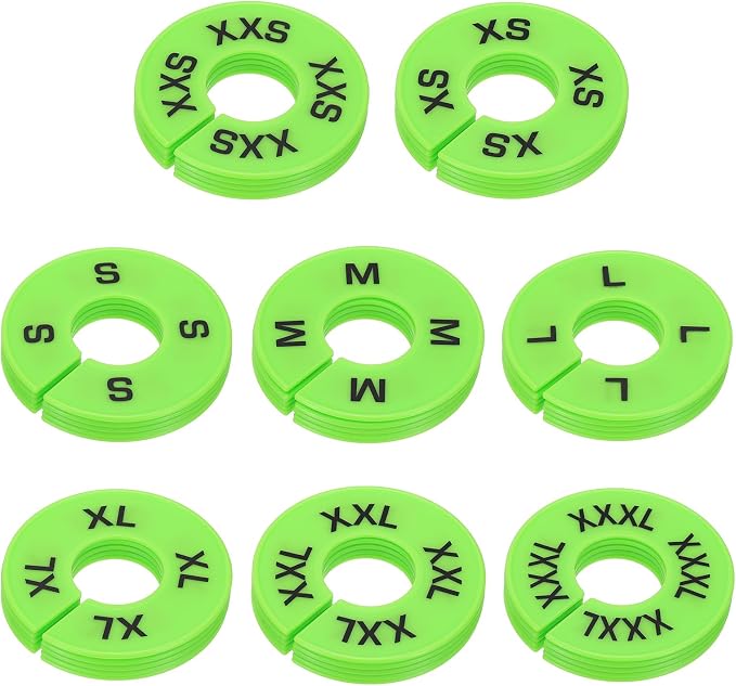 PATIKIL Clothes Dividers for Hanging Clothes, 40 Pack 8 Sizes Round Pre-written Clothing Rack Dividers Size Mark Label Sorting Separator for Closet, Green