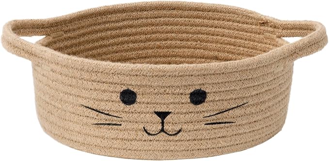 Small Storage Basket, Cute Baskets for Cat Toys, Woven Doy Toy Box Empty Gift Bin for Organizing, Jute, 9.8 x 4 inches