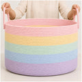 OrganiHaus Rainbow Toy Basket & Blanket Storage Bin, Nursery 20x13" | Rainbow Pastel - Round Rainbow Cotton Rope Basket, Nursery 20x13"