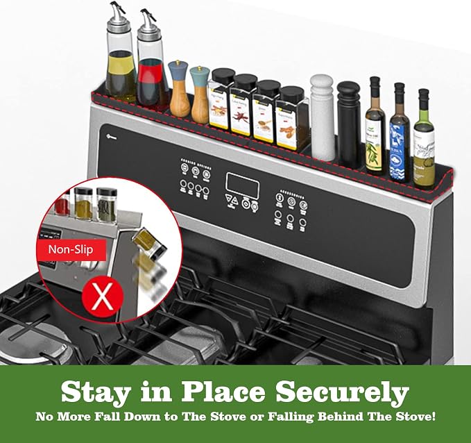 30 Inch Silicone Stove Top Shelf Magnetic for Kitchen, Strong Magnetic Heat Resistant Spice Rack Organizer for Over Stove Oven (Black-two part)
