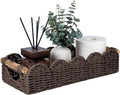 CubesLand Bathroom Basket Organizer w/Cut Out Handle, Back of Toilet Paper Storage Baskets Tray for Bathroom Countertop Decorative, Scalloped Wicker Basket Also for Home Decor, Living Room, Brown