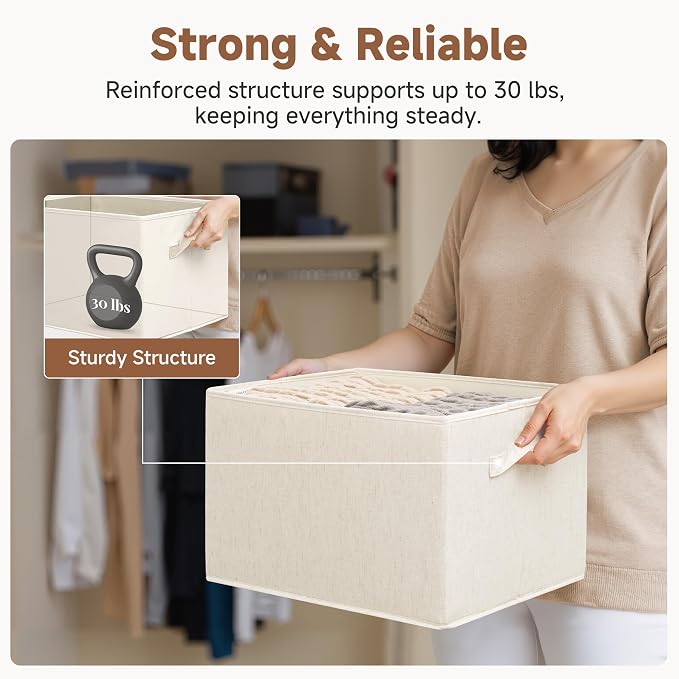 StorageWorks Closet Organizers and Storage Bins, Shelf Baskets for Clothes Storage, Fabric Storage Bins for Organization, Beige(NaturWeave Fabric), 3-Pack, Extra Large