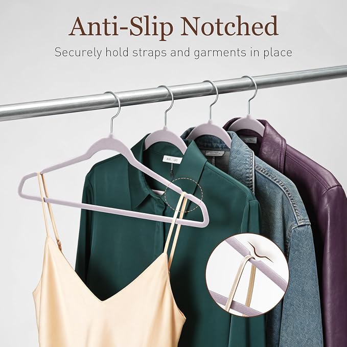Velvet Hangers 30 Pack, 17.5 Inches Wide Large Size, Heavy Duty Non-Slip Slim Clothes Hangers for Pants, Coats, Skirts, Jeans, Sweaters and More, Nylon-Flocked, Light Purple