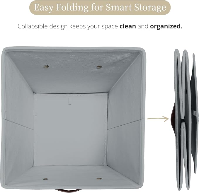 DECOMOMO Storage Bins, Cube Storage Bin with Labels | 13" x 13" x 13" Fabric Storage Cubes for Shelves (6pcs, Grey)