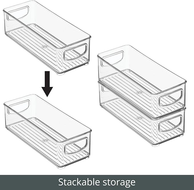 mDesign Plastic Bathroom Storage Container Bins w/ Handles - Closet, Cabinet, Vanity, Cupboard Shelf Organization, Hair Tools Accessory Organizer - Ligne Collection; Clear, 10x4x3 (Pack of 1)