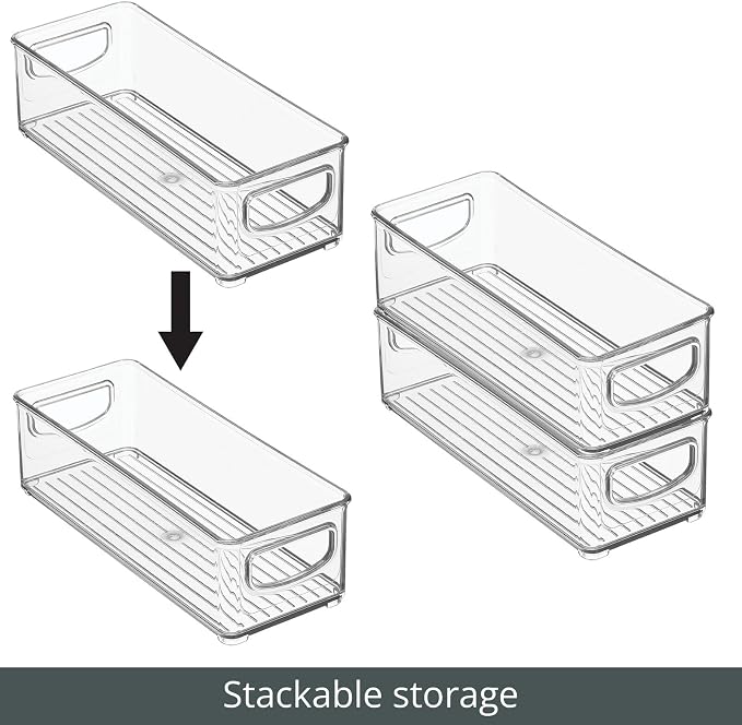 mDesign Plastic Stackable Small Organizing Bin Kitchen Pantry Cabinet, Refrigerator, Freezer Food Organization Storage Bins with Handles, Drawer Container Organizer, Ligne Collection, 6 Pack - Clear