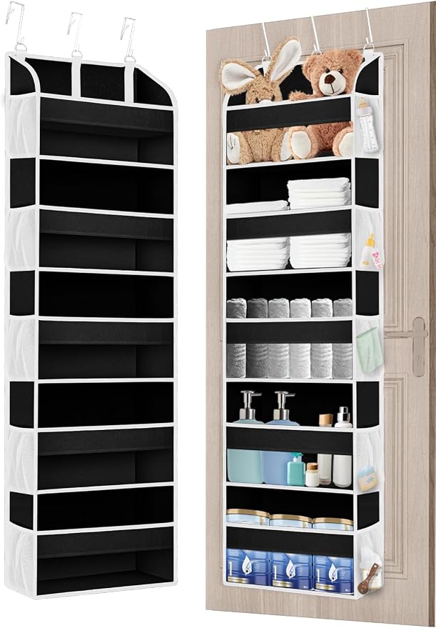 TAHAVICE 1Pack Over the Door Organizer Storage, 5 Large & 10 Mesh Pockets | Hanging Organizer Closet College Dorm Essentials for Girls, Storage for Dorm Organization, Nursery & Bedroom (Black)