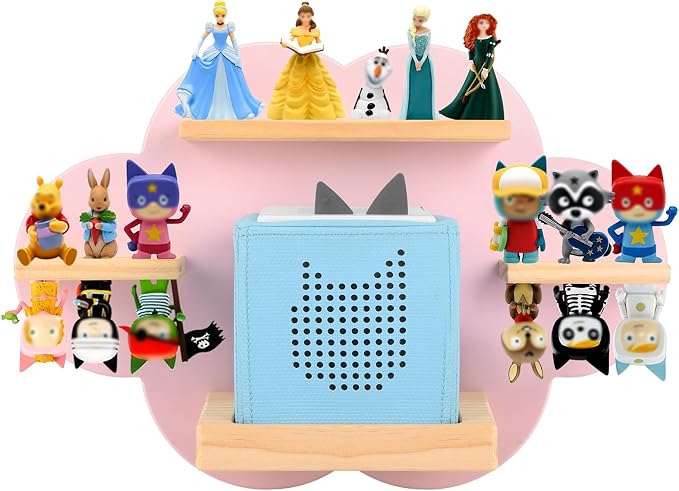 Clouds for Toniebox 1/2 Tonies Figures Organizer Storage Shelf Wall Mounted, Magnetic Floating Shelves for Toniebox Player Display Collection 20~30 Characters (Pink)