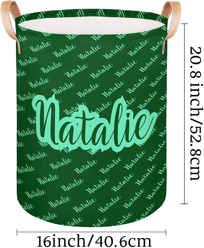 Personalized Laundry Basket, Custom Gift Laundry Hamper, Collapsible Nursery Waterproof Laundry Baskets, Dirty Clothes Toy Hamper with Handles Name Text Green
