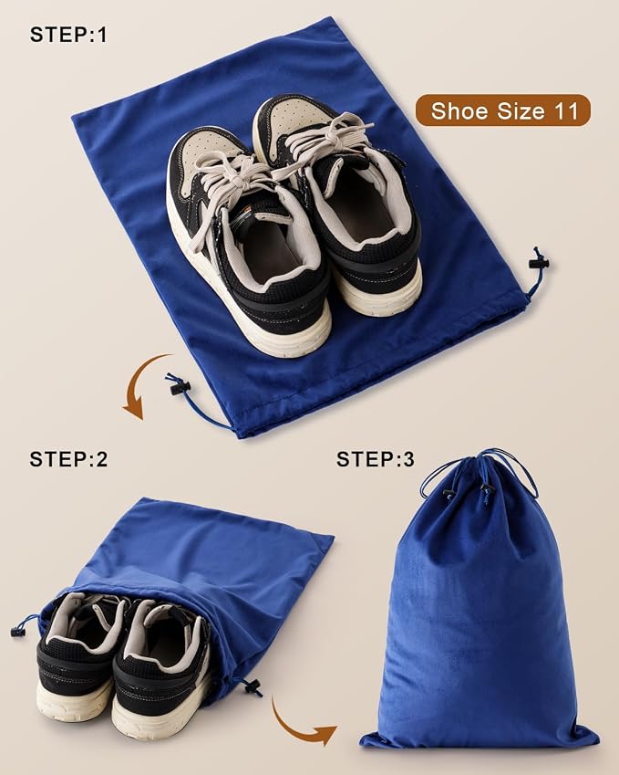 2 Pcs Shoe Bags for Travel, Dust Velvet Bags, Palace Blue, 17.3x12.6 Inch | Washable & Reusable Travel Shoe Bags, Dustproof Shoe Bags with Drawstring Closure, Suitable for Travel, Home Storage