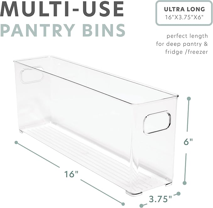 bHome & Co Clear Plastic Storage Bins - Pantry Organization and Storage Containers Stackable Storage Bins Acrylic Bins for Organizing Cabinet Shelves Kitchen Organization Fridge Freezer Organizer Bins
