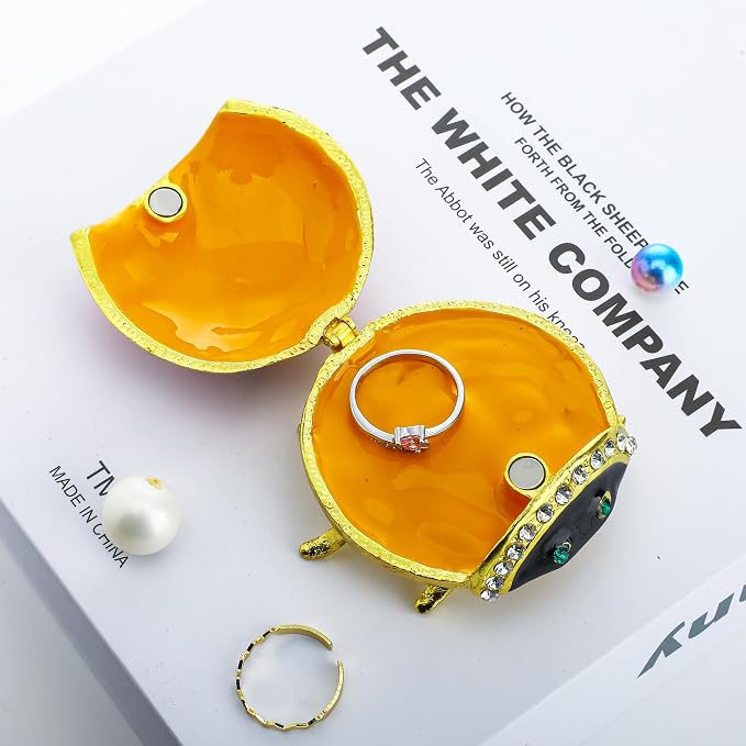 YU FENG Ladybug Figurine Trinket Box Hinged Crystals Jeweled Small Cute Animal Jewelry Boxes Collectible