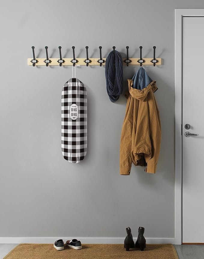 Grocery Bag Holder Black White Checked Plastic Bags Holder Organizer Storage Buffalo Plaid Bag Holder for Plastic Trash Bags Cute Farmhouse Kitchen Decor