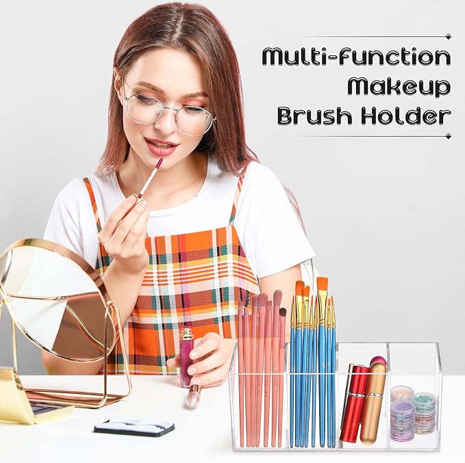 Pajean 4 Pack Acrylic Pencil Holder Back to School 4 Compartments Clear Pen Organizer Makeup Brush Holder Acrylic Pencil Organizer Cup for School Office Home Supplies Desk Accessories