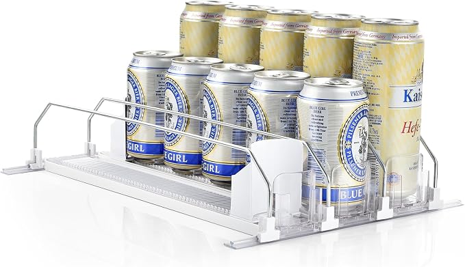 OTraki Fridge Drink Organizer 3 Rows Soda Clear Can Dispenser for Storage | Space-Saving Refrigerator Organizers with Pusher Glide and Adjustable Width, Automatic Can Holder for Hold up to 15 Cans