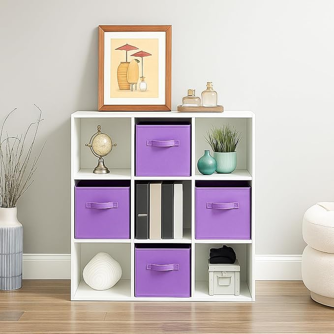 PowerKing Collapsible Storage Cubes with Handles, Fabric Foldable Bins for Closet Shelves, Durable Organization Storage Bins, 10.5'' x 11'' x 10.5'' (2Pack, Violet)