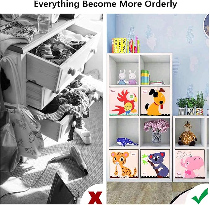 SITAKE 2 Pcs Foldable Animal Toy Storage Box/Bin/Cube, Collapsible Storage Organizer Chest Basket Container for Kids, Toddlers, Boys and Girls(13 x 13 x 13 Inch, Tiger & Koala)