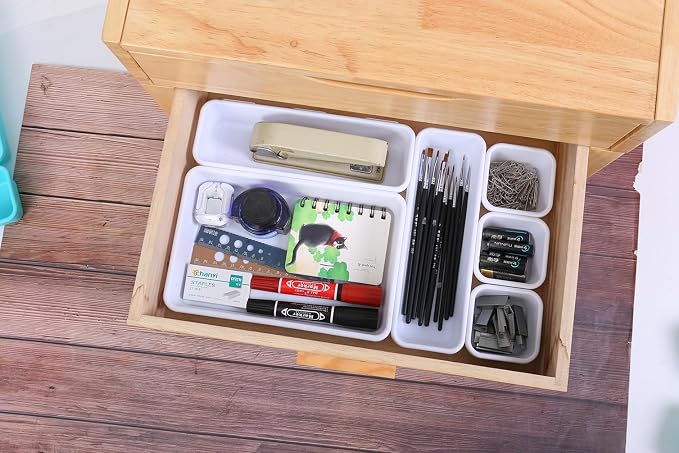 Kutesna 15 PCS Interlocking Desk Drawer Organizer Separator for Office,Bathroom,Kitchen,Makeup（White）