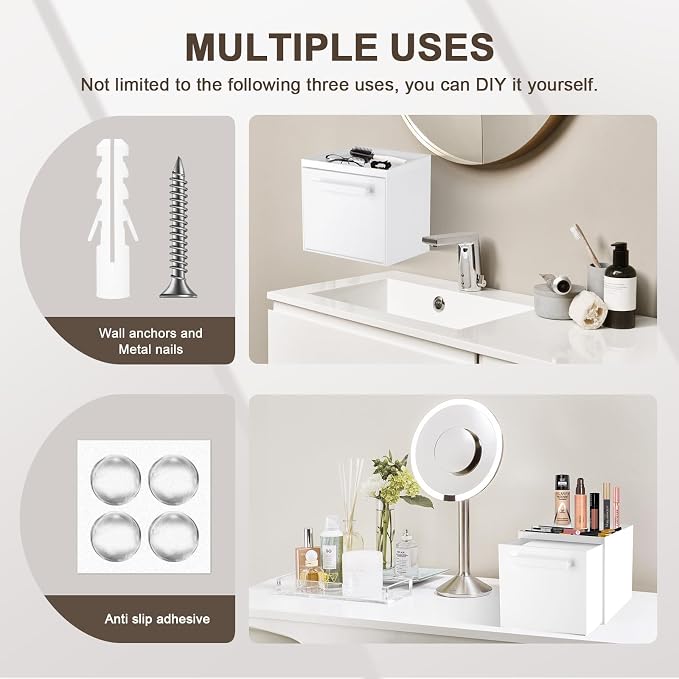 Disposable Face Towel Storage Box Compatible with Clean Skin Club Clean Towel XL Acrylic Facial Towels Holder with Drawer Wall-Mounted Makeup Organizer for Vanity, Bathroom (Glossy White) | Premium Thicken Acrylic | Compatible with Clean Skin Club Towe...
