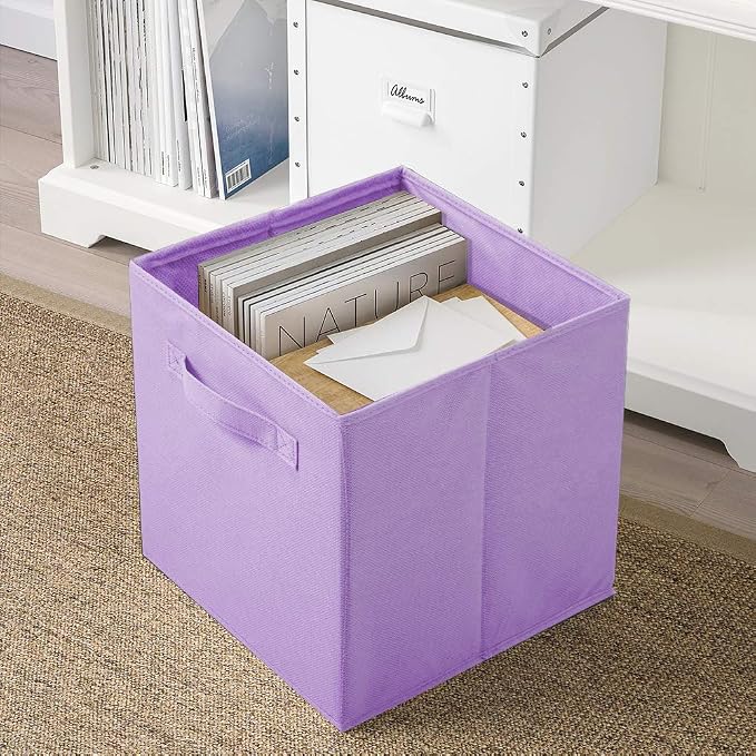 PowerKing Collapsible Storage Cubes with Handles, Fabric Foldable Bins for Closet Shelves, Durable Organization Storage Bins, 10.5'' x 11'' x 10.5'' (6 Colors, 6Pack)