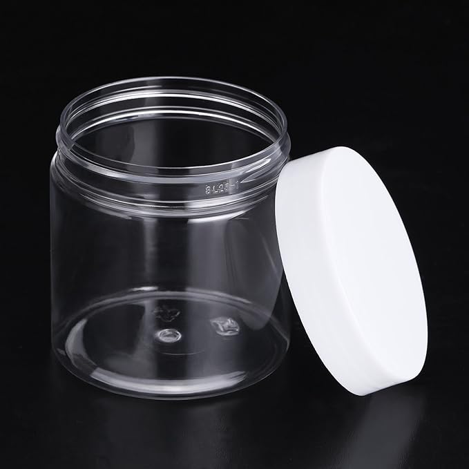SATINIOR 12 Pack 8 oz Plastic Container Jars with Lids Round Clear Travel Cosmetic Container Jars for Toiletries, Lotion, Cream, Ointments, Makeup, Rhinestone, Samples, Kitchen Storage(White)