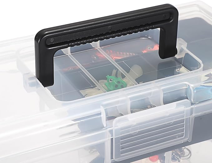 JUXYES Clear Art Craft Supply Storage Bin Sewing Box With Handle Lid | Clear Stackable Latching Craft Storage Bin for School Office, Organizing Stationery, Sewing, Art Craft, DIY Supplies