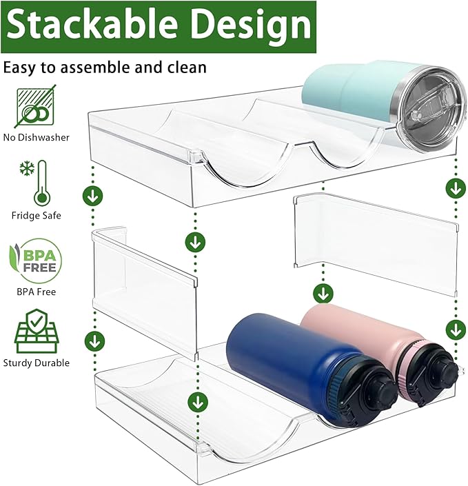 Spaclear 3 Pack Water Bottle Organizer for Cabinet, Stackable Water Bottle Holder, Plastic Cup Storage Organizer for Kitchen Cabinet Organizers and Storage, Tumbler Storage Cup Rack for Pantry Counter