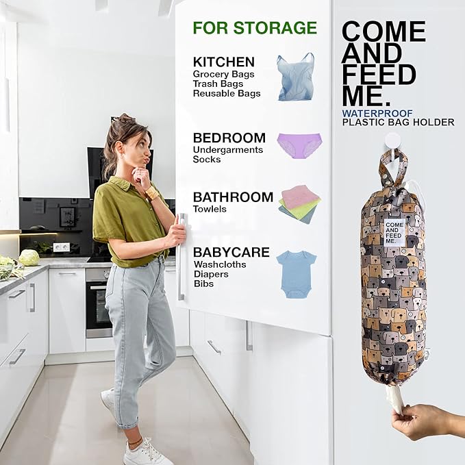 2pcs Waterproof Plastic Bag Holder Grocery Shopping Carrier Storage Kitchen Travel Camp Carrier Dispenser 2 Pack Pugs