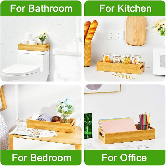 VITVITI Toilet Tray for Bathroom, Bamboo Toilets Paper Storage with Handles, Toilet Paper Tray Holder Organizer Basket for Top Tank/Kitchen Counter Natural,14.9x5.9 Inch
