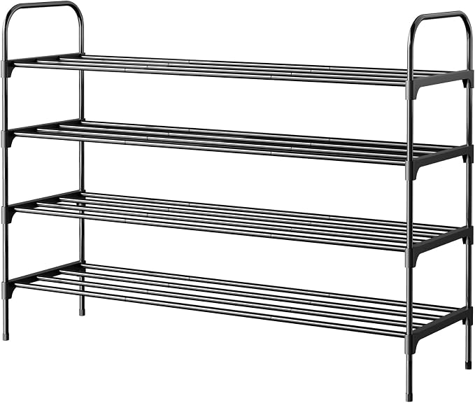 Kitsure Shoe Rack - 3-Tier Space-Saving Shoe Organizer & Shoe Shelf with Handle, Easy Assembly, Sturdy Metal Shoe Rack for Closet, Entryway, Bedroom, 28.0" x 11.8" x 33.0", Black