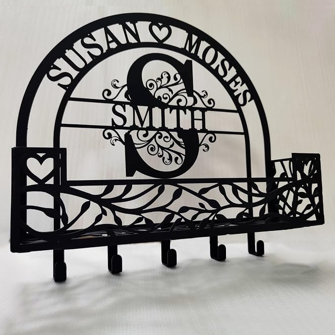 Mail Organizer Wall Mount (Iron, Rustic, 10lbs Capacity) - Decorative Storage Hook for Entryway, Kitchen, Office