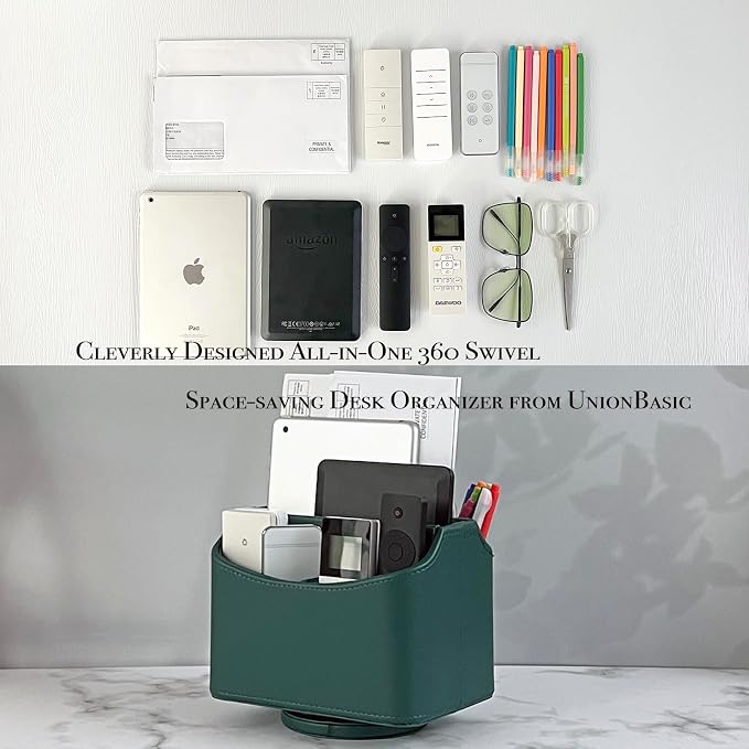 UnionBasic Rotating Desk Organizer, 360 Desk Spinning Caddy, Desktop TV Guide/Mail/Media/Remote Controller Holder Organizer,Green