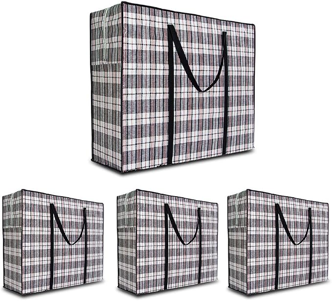 Heavy Duty Large Moving Bags, 90L Big Organizer Storage Bags With Durable Zipper, Water Resistant Totes, Carrying Bag, Camping Bag for Clothes, Bedding, Comforter, Pillow, Moving (Set of 4)