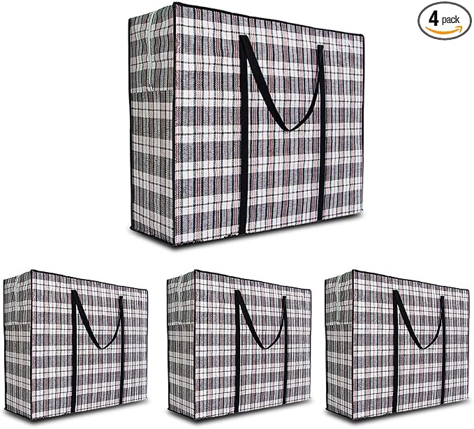 Heavy Duty Extra Large Moving Bags, 168L Jumbo Organizer Storage Bags With Durable Zipper, Water Resistant Totes, Carrying Bag, Camping Bag for Clothes, Bedding, Comforter, Pillow, Moving(Set of 4)