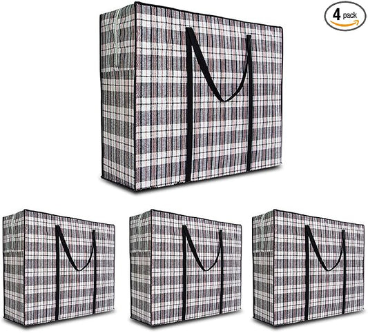 Heavy Duty Extra Large Moving Bags, 168L Jumbo Organizer Storage Bags With Durable Zipper, Water Resistant Totes, Carrying Bag, Camping Bag for Clothes, Bedding, Comforter, Pillow, Moving(Set of 4)
